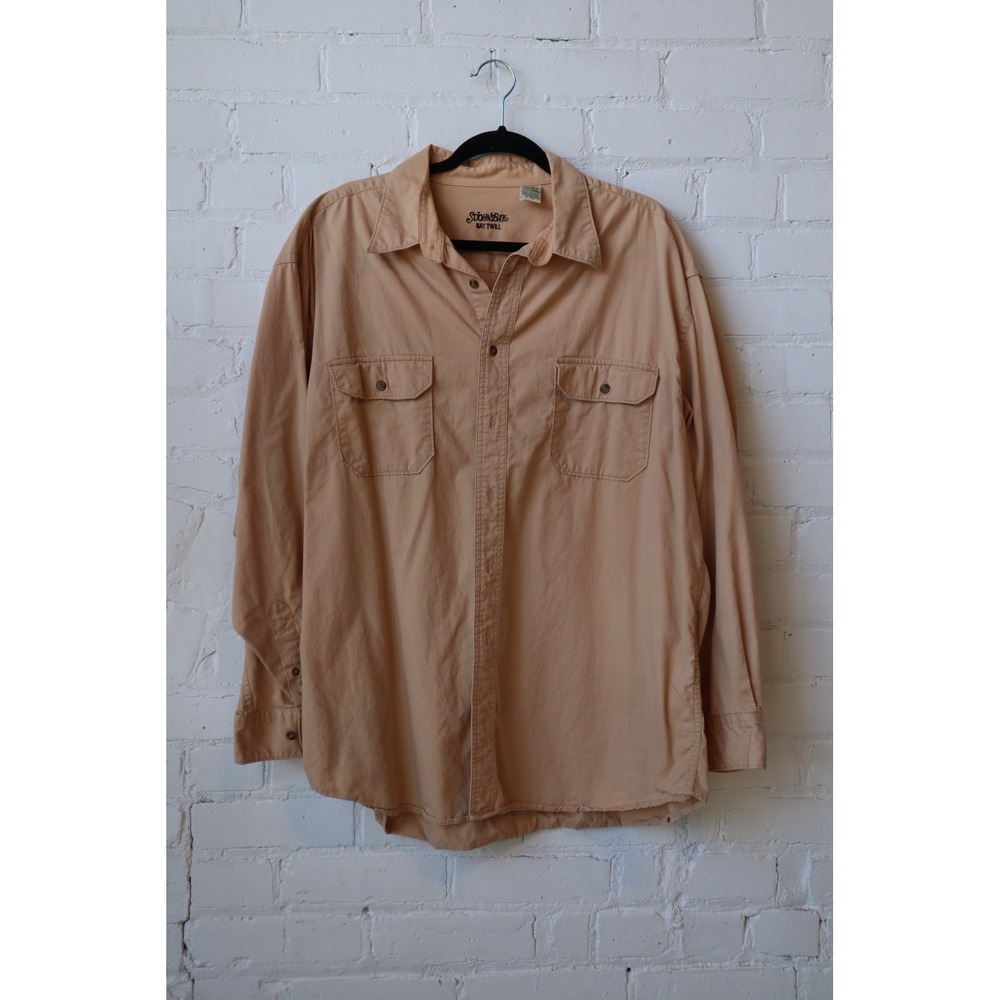St Johns Bay Bay Twill Shirt Mens XL Tan Khaki Cotton Long Sleeve Button Down